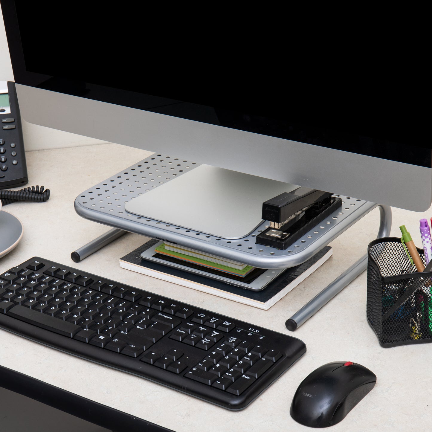 Mind Reader Monitor Stand, Ventilated Laptop Riser, Desktop Organizer, Metal, 14.5"L x 11.25"W x 4.25"H