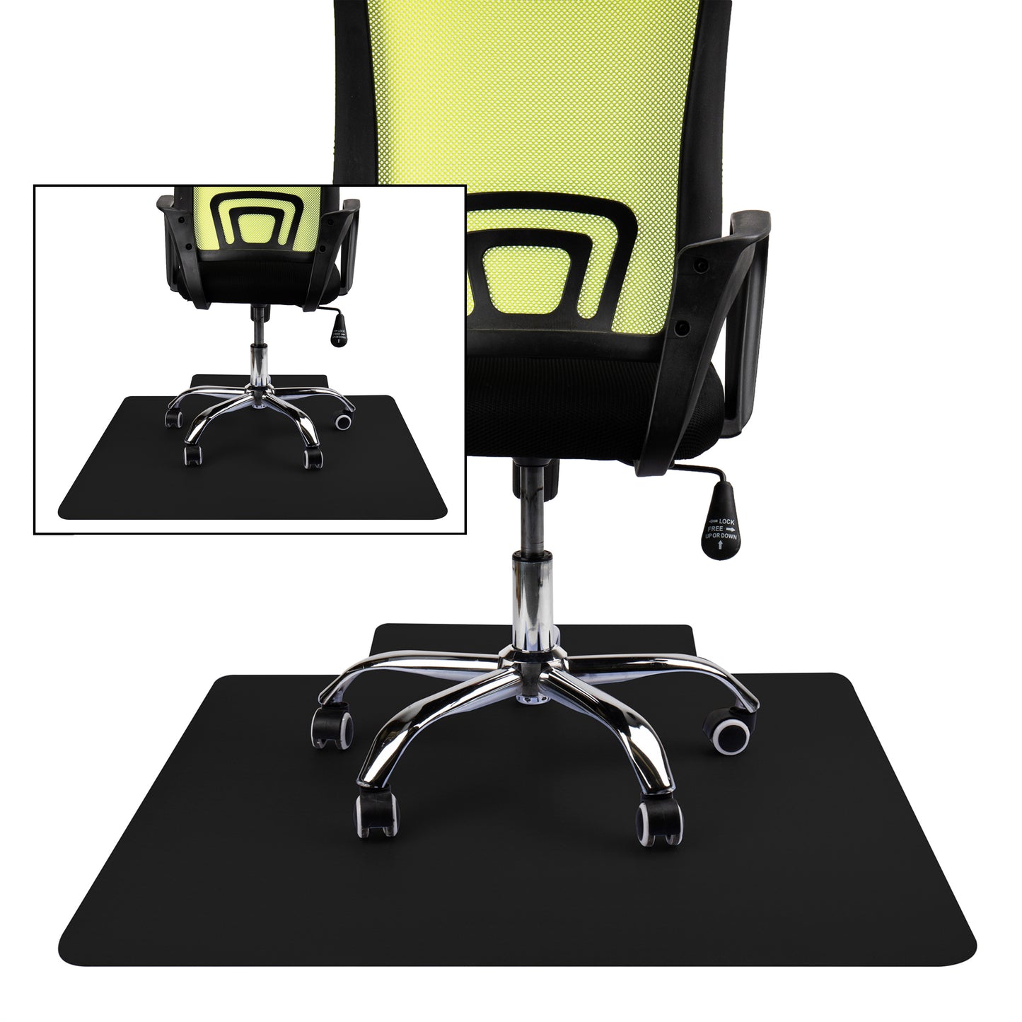 Mind Reader Office Chair Mat for Hardwood Floors, Under Desk Floor Protector, Rolling, PVC, 47.5"L x 35.5"W x 0.1"H, Black