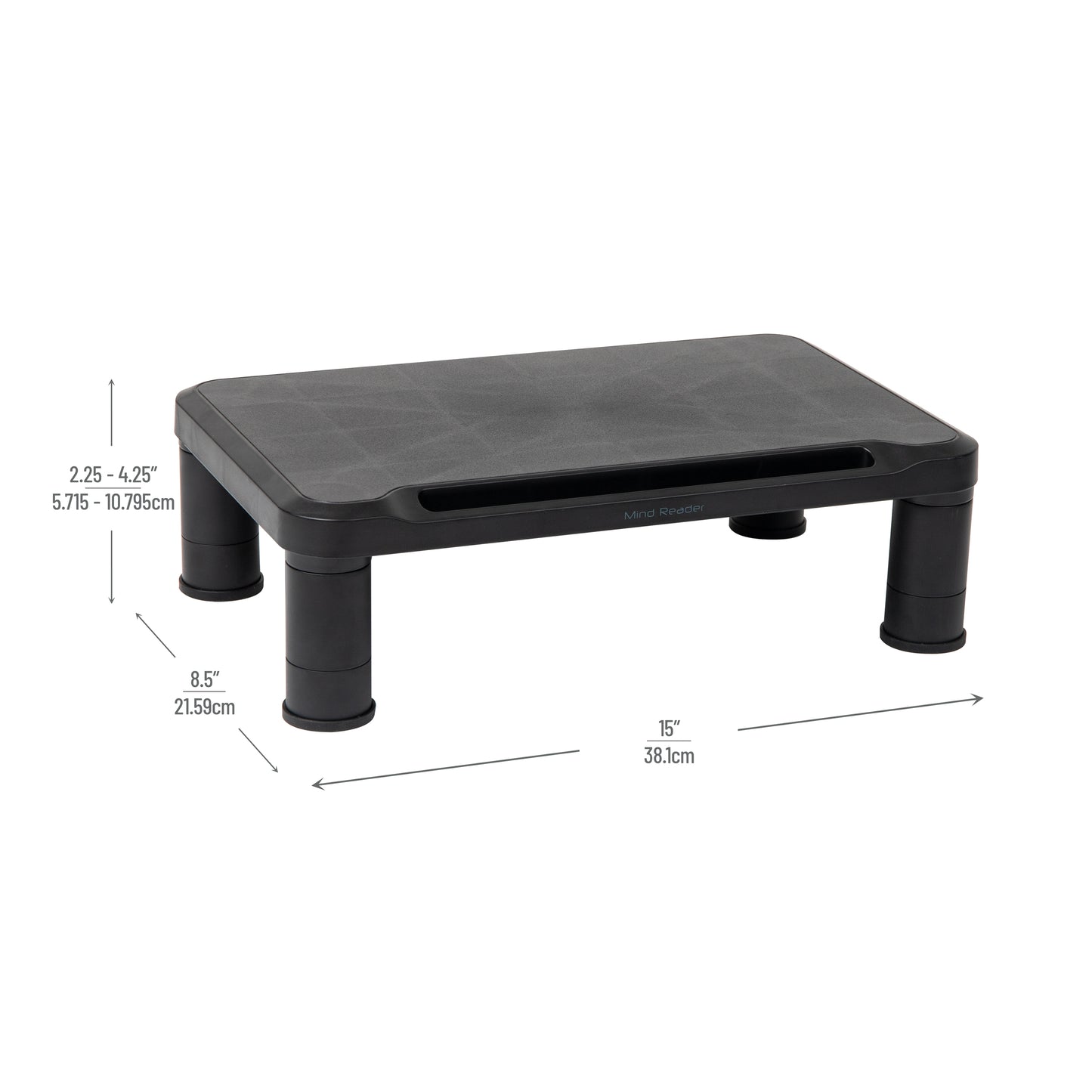 Mind Reader Monitor Stand, Height Adjustable, Laptop, Computer, Riser, Office, 14.5"L x 10.5"W x 5.25"H, Set of 2, Black