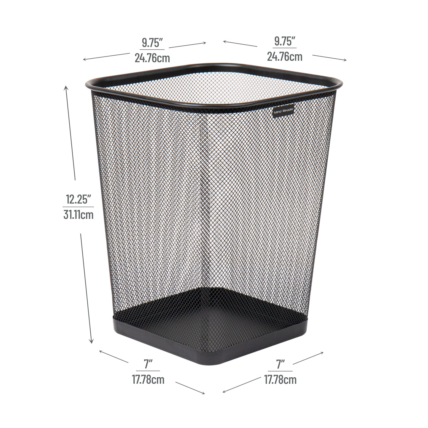 Mind Reader Mesh Trash Can, Waste Paper Basket, Square, Office, Metal Mesh, 9.75"L x 9.75"W x 12.25"H, Set of 2, Black