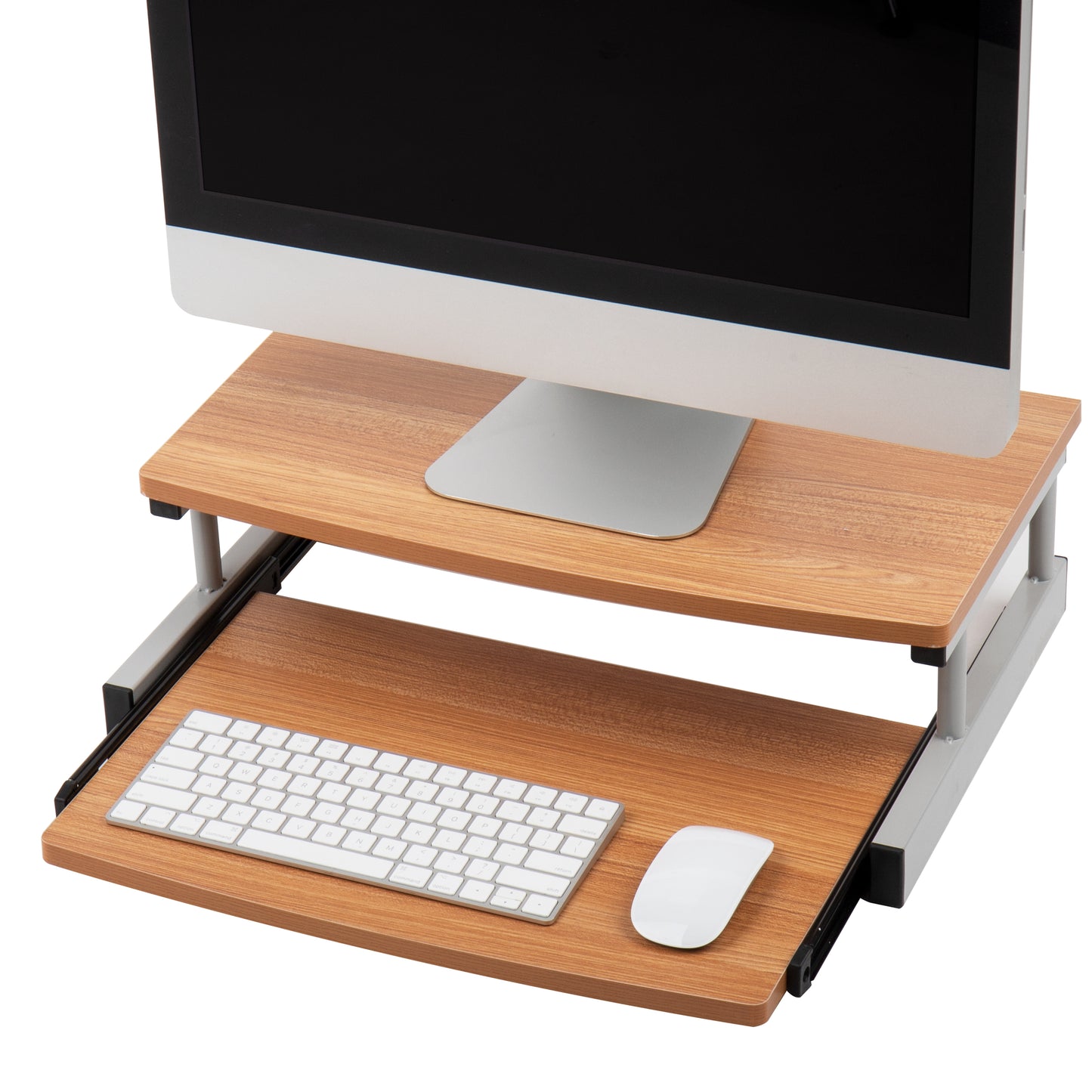 Mind Reader Monitor Stand, Sliding Keyboard Drawer, Laptop, Riser, Office, Wood,Metal, 20"L x 14.75"W x 5.9"H, Brown, Silver