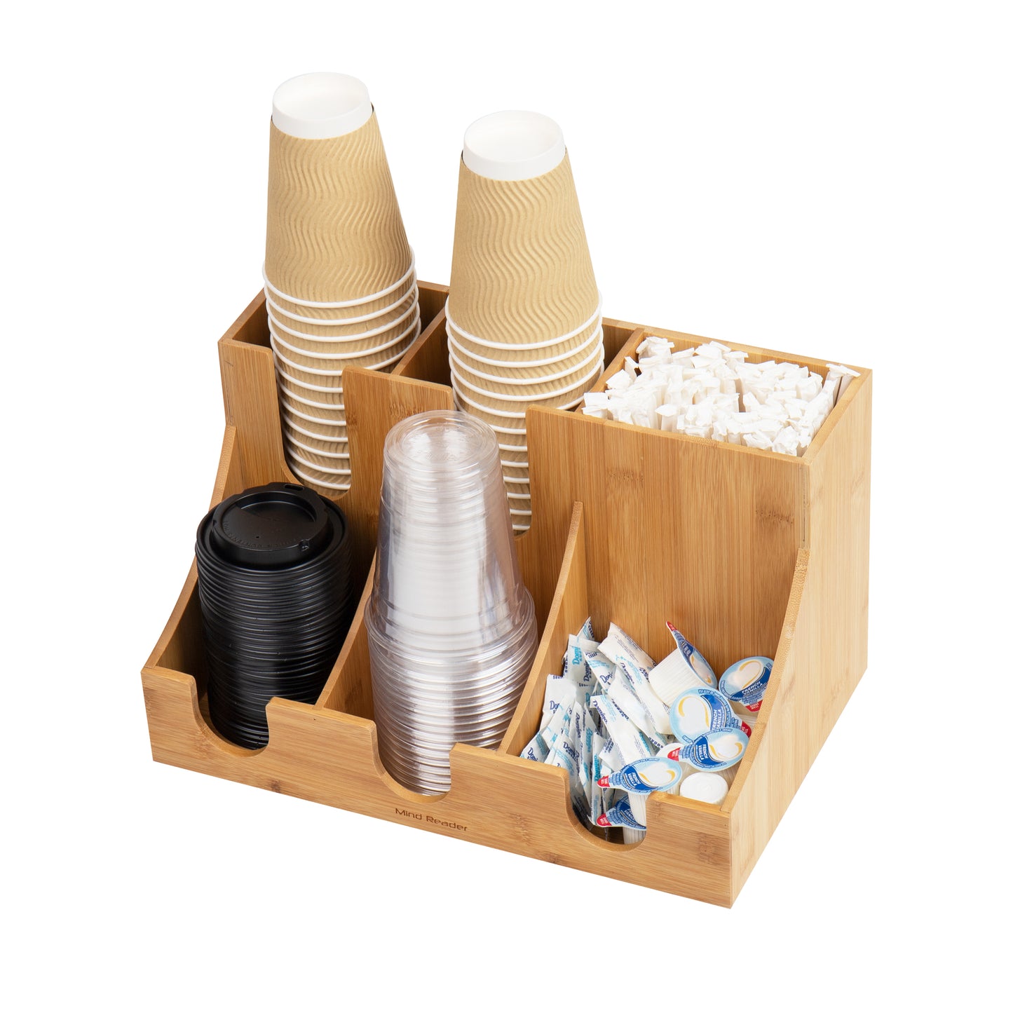 Mind Reader Cup and Condiment Station, Countertop Organizer, Coffee Bar, Rayon from Bamboo, 14.5"L x 9"W x 8.5"H, Brown