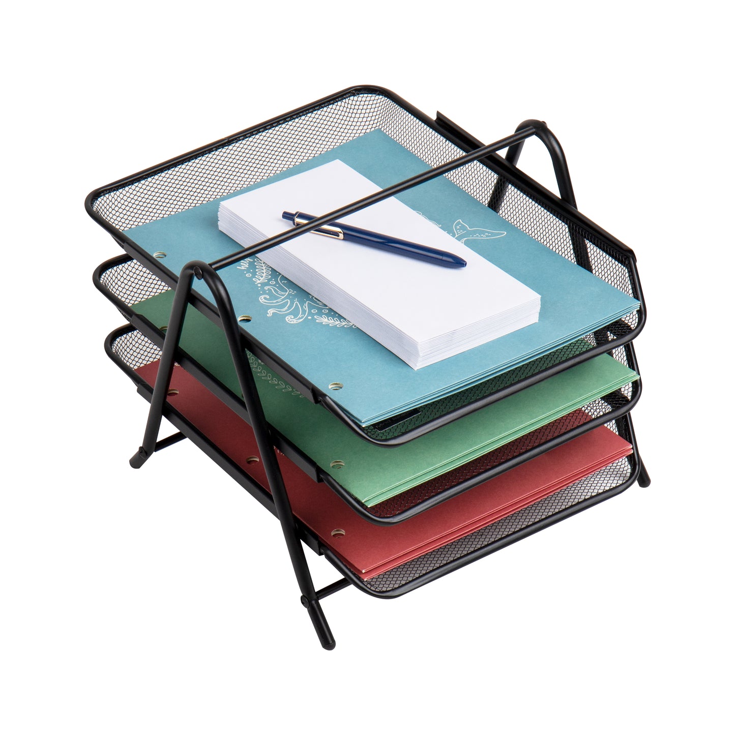 Mind Reader 3-Tier Paper Tray, Desktop Organizer, File Storage, Workspace, Office, Metal Mesh, 11.5"L x 13.75"W x 10"H