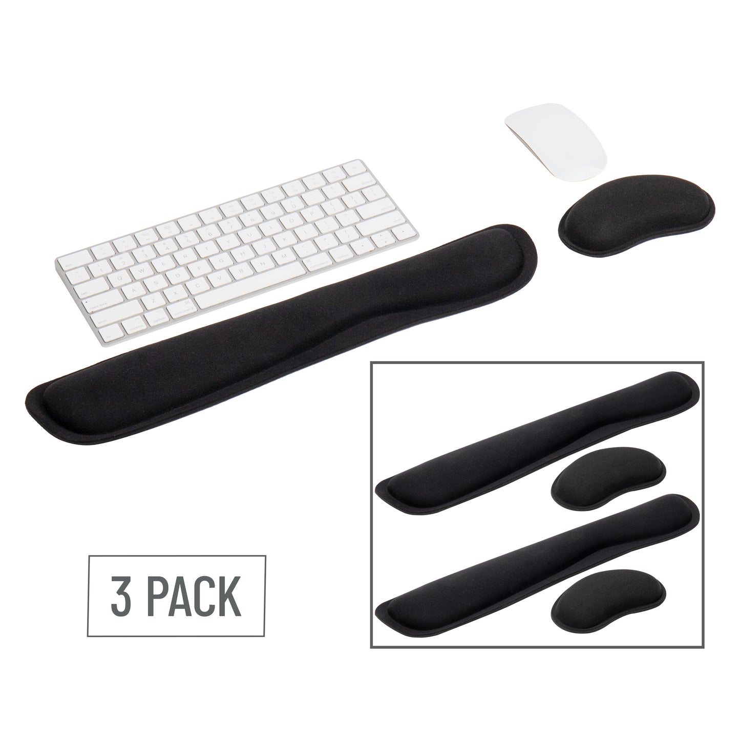 Mind Reader Ergonomic Keyboard and Mouse Wrist Rest Set, Gaming Accessory, Memory Foam, 16.75"L x 3"W x 0.75"H, Black