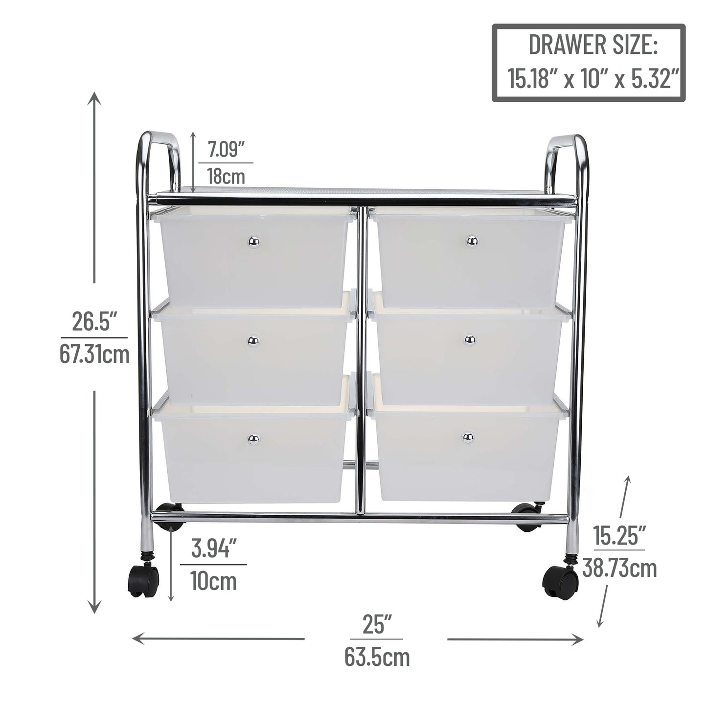 Mind Reader Rolling Cart with Drawers, Utility Cart, Craft Storage, Kitchen, Metal, 24.25"L x 15.25"W x26.25"H, Black, Silver