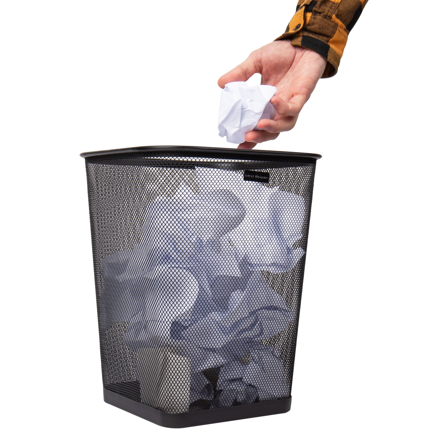 Mind Reader Mesh Trash Can, Waste Paper Basket, Square, Office, Metal Mesh, 9.75"L x 9.75"W x 12.25"H, Set of 4, Black