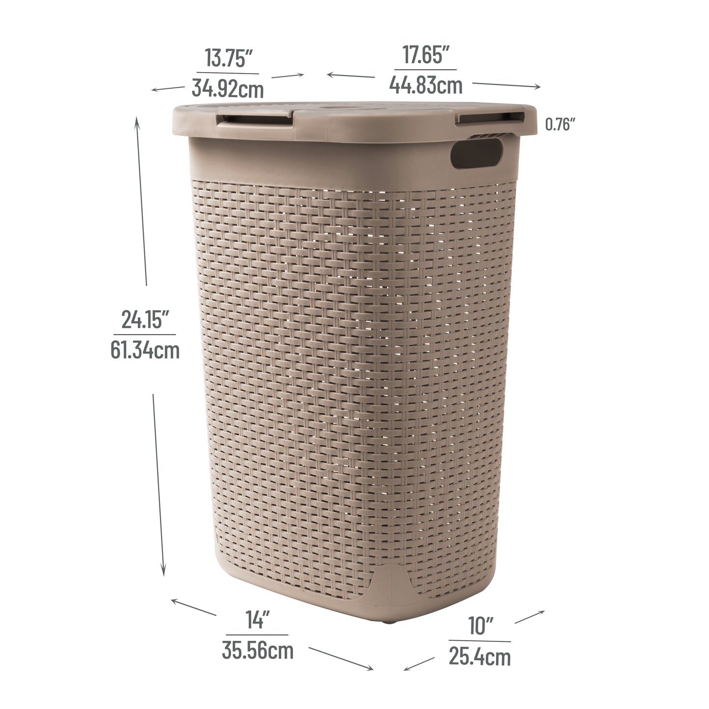 Mind Reader 60L Slim Laundry Hamper, Clothes Basket, Lid, Wicker Design, Plastic, 17.65"L x 13.75"W x 24.15"H