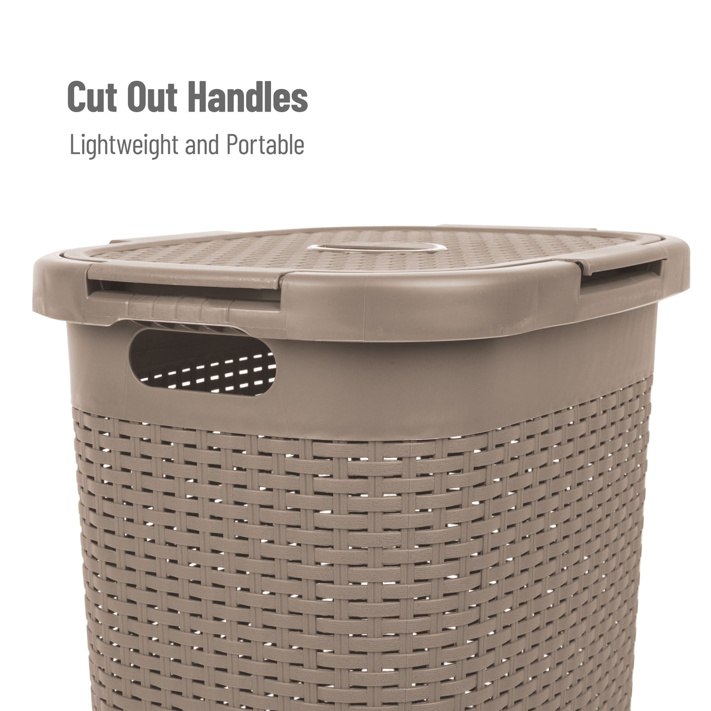 Mind Reader 60L Slim Laundry Hamper, Clothes Basket, Lid, Wicker Design, Plastic, 17.65"L x 13.75"W x 24.15"H