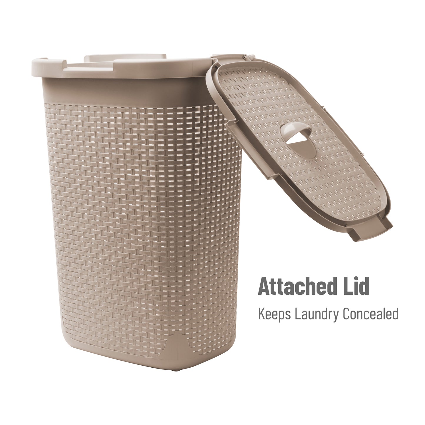 Mind Reader 60L Slim Laundry Hamper, Clothes Basket, Lid, Wicker Design, Plastic, 17.65"L x 13.75"W x 24.15"H
