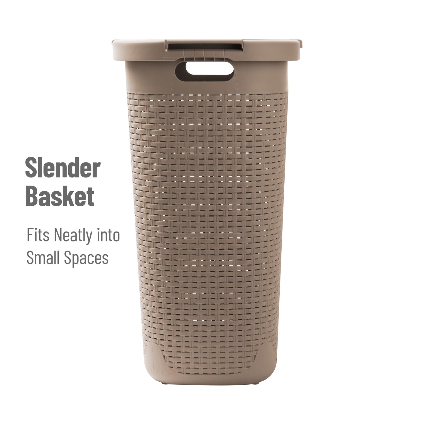Mind Reader 60L Slim Laundry Hamper, Clothes Basket, Lid, Wicker Design, Plastic, 17.65"L x 13.75"W x 24.15"H