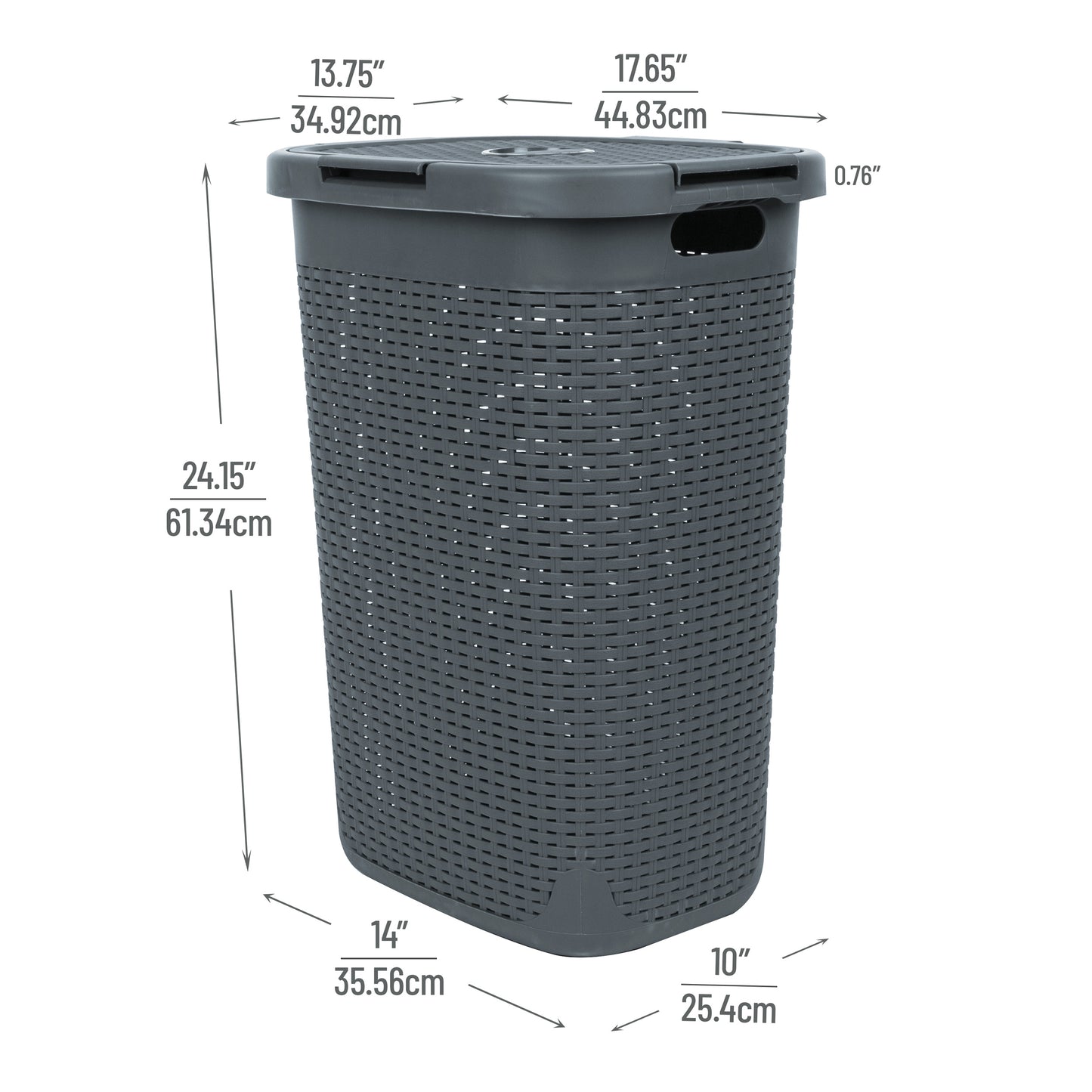 Mind Reader 60L Slim Laundry Hamper, Clothes Basket, Lid, Wicker Design, Plastic, 17.65"L x 13.75"W x 24.15"H