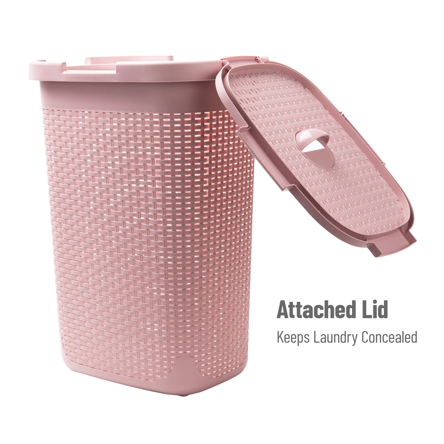 Mind Reader 60L Slim Laundry Hamper, Clothes Basket, Lid, Wicker Design, Plastic, 17.65"L x 13.75"W x 24.15"H