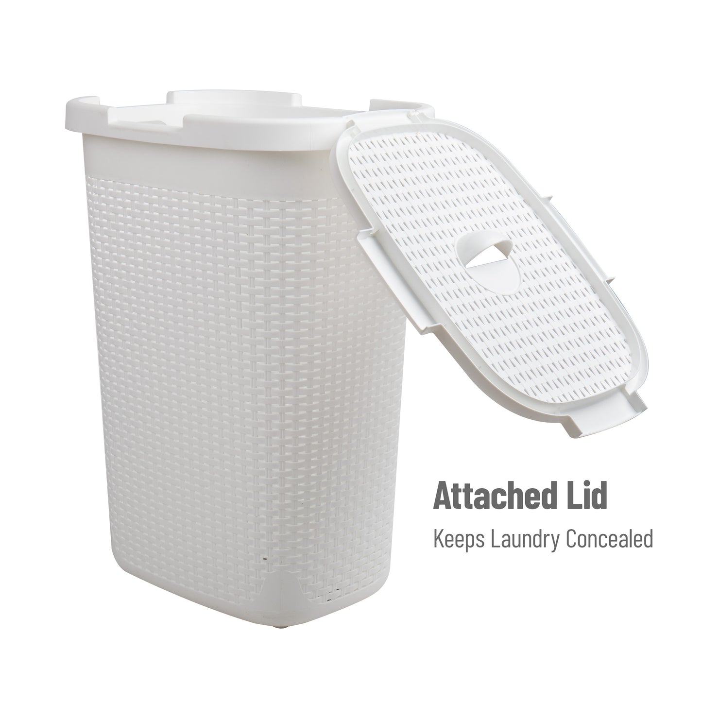 Mind Reader 60L Slim Laundry Hamper, Clothes Basket, Lid, Wicker Design, Plastic, 17.65"L x 13.75"W x 24.15"H