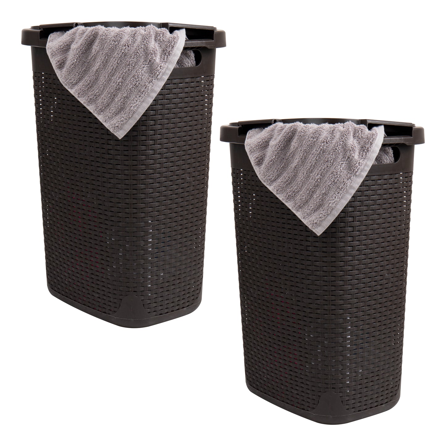 Mind Reader 60L Slim Laundry Hamper, Clothes Basket, Lid, Wicker Design, Plastic, 17.65"L x 13.75"W x 24.15"H