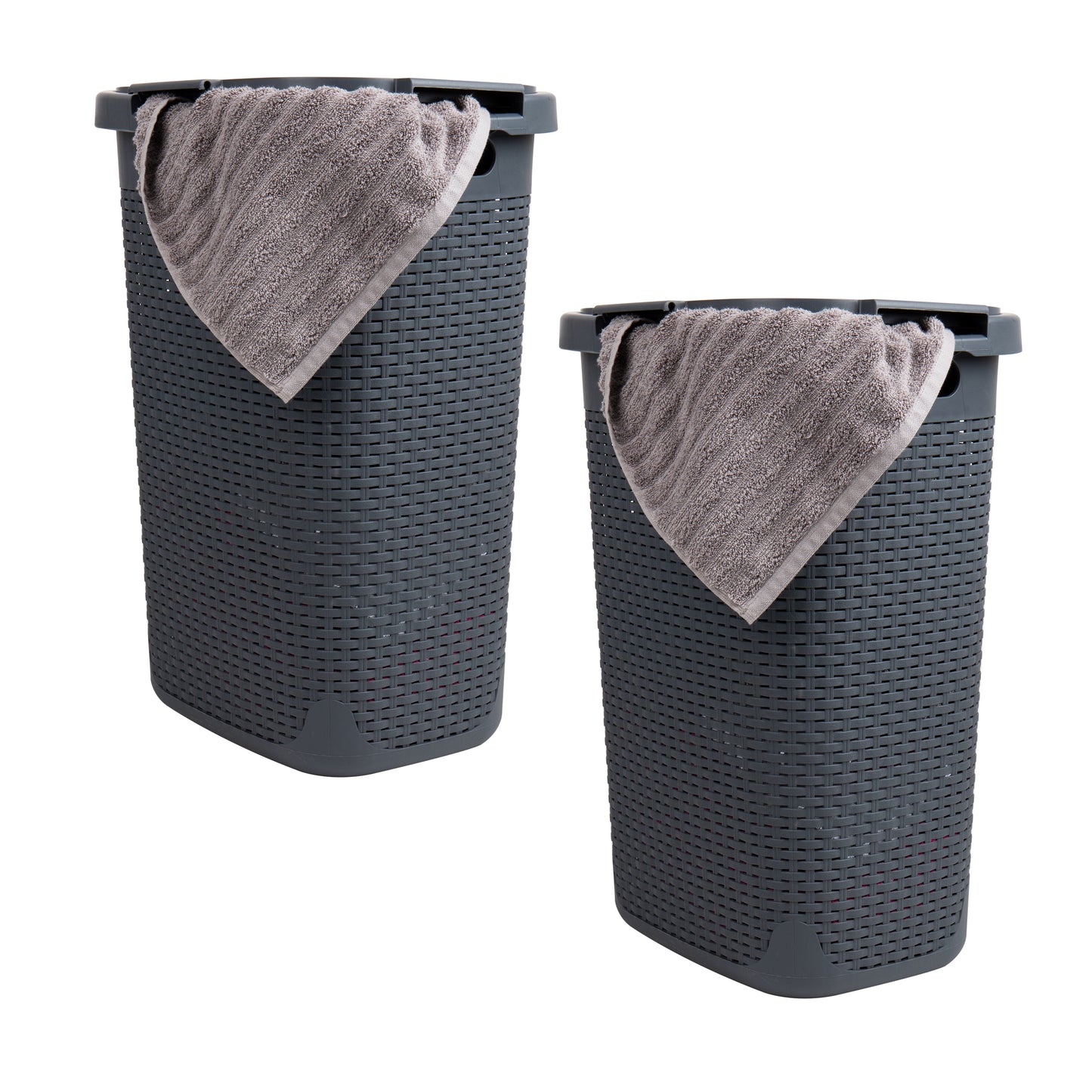 Mind Reader 60L Slim Laundry Hamper, Clothes Basket, Lid, Wicker Design, Plastic, 17.65"L x 13.75"W x 24.15"H