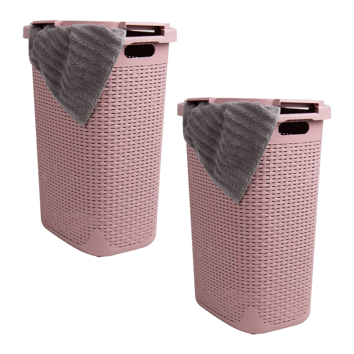 Mind Reader 60L Slim Laundry Hamper, Clothes Basket, Lid, Wicker Design, Plastic, 17.65"L x 13.75"W x 24.15"H