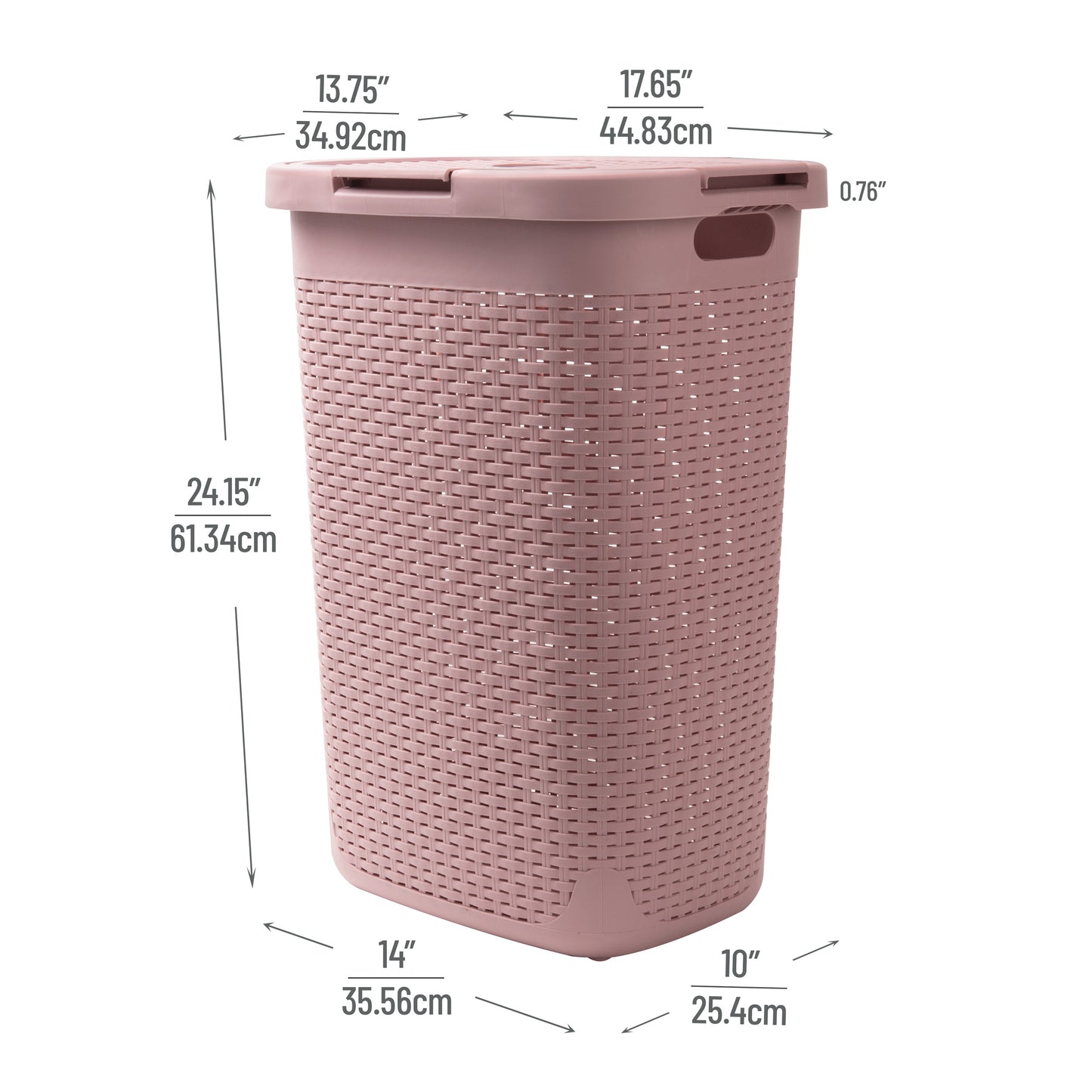 Mind Reader 60L Slim Laundry Hamper, Clothes Basket, Lid, Wicker Design, Plastic, 17.65"L x 13.75"W x 24.15"H