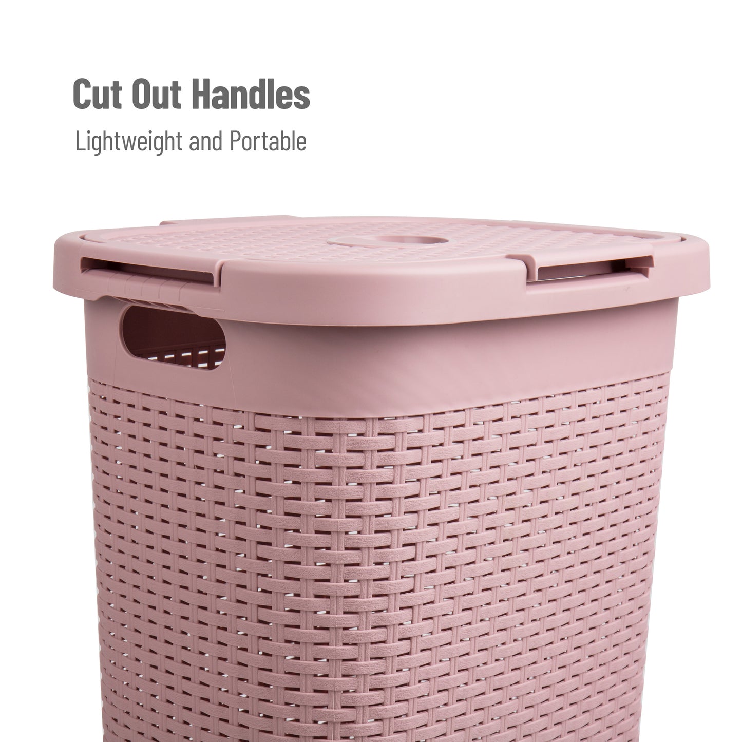 Mind Reader 60L Slim Laundry Hamper, Clothes Basket, Lid, Wicker Design, Plastic, 17.65"L x 13.75"W x 24.15"H