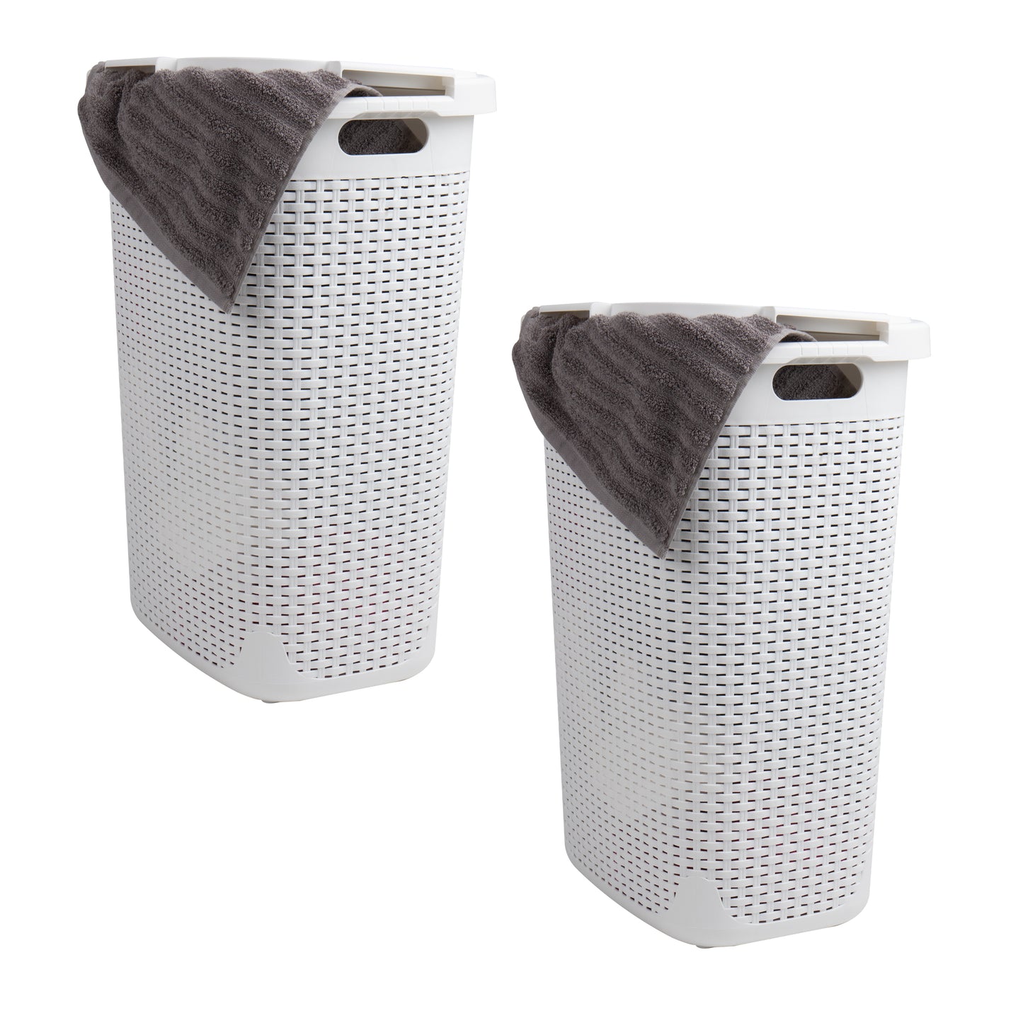 Mind Reader 60L Slim Laundry Hamper, Clothes Basket, Lid, Wicker Design, Plastic, 17.65"L x 13.75"W x 24.15"H