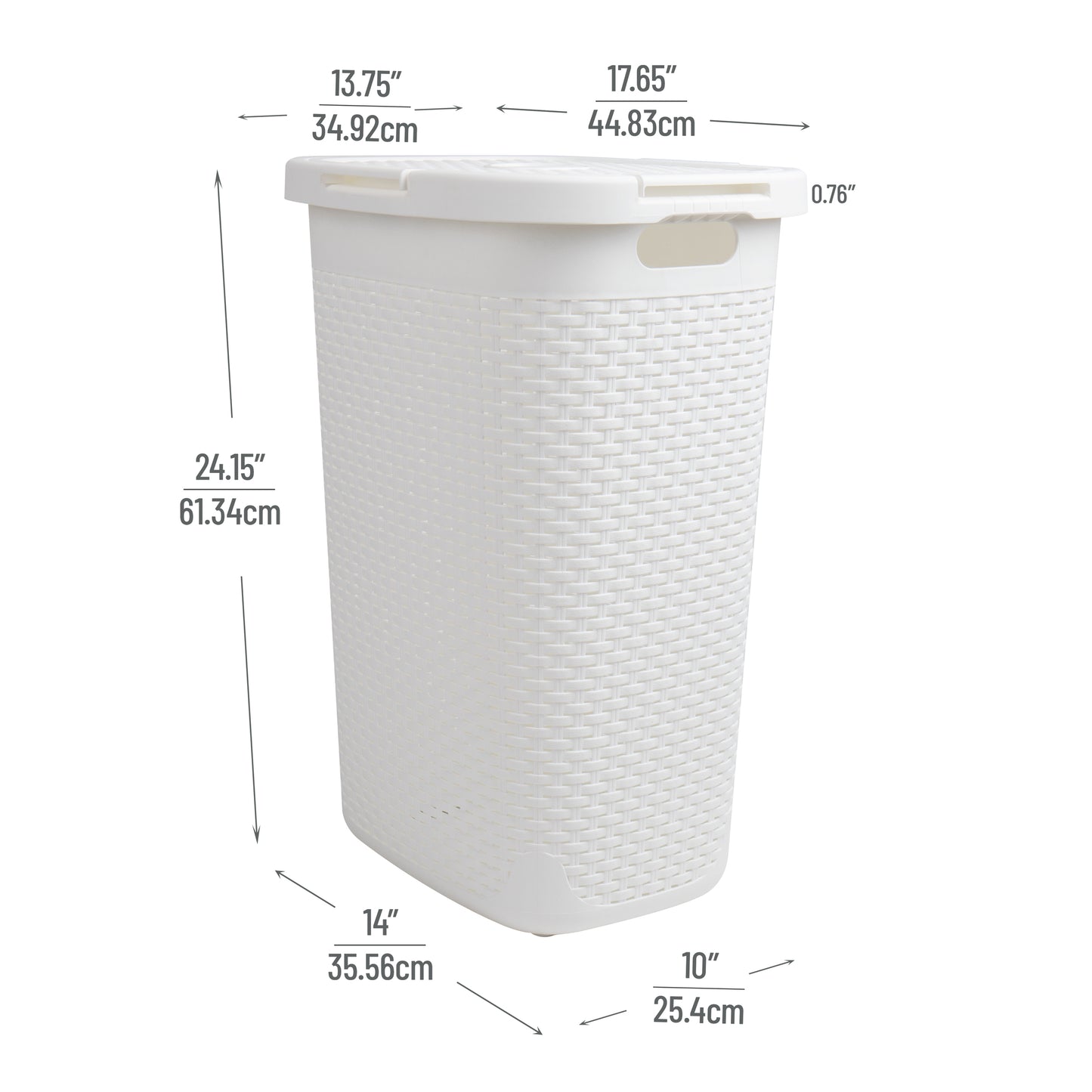 Mind Reader 60L Slim Laundry Hamper, Clothes Basket, Lid, Wicker Design, Plastic, 17.65"L x 13.75"W x 24.15"H