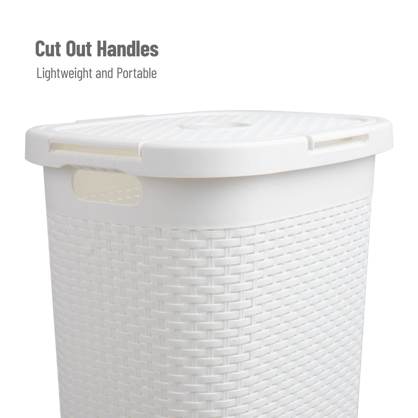 Mind Reader 60L Slim Laundry Hamper, Clothes Basket, Lid, Wicker Design, Plastic, 17.65"L x 13.75"W x 24.15"H