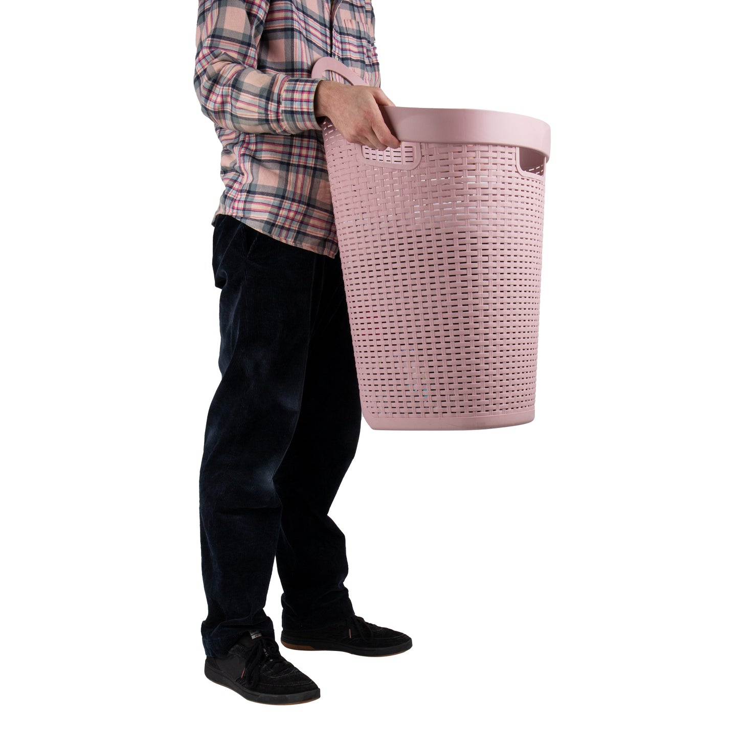 Mind Reader 60L Rolling Laundry Hamper, Clothes Basket, Wheels, Wicker Style, Plastic, 19.5"L x 14.75"W x 29.25"H