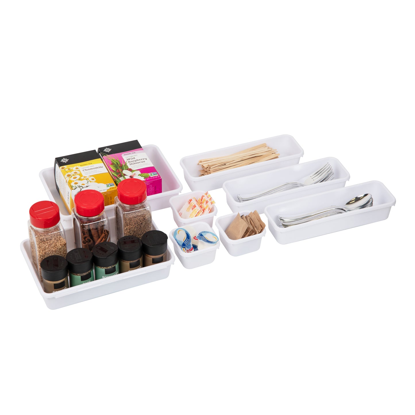 Mind Reader 8-Pc Drawer Organizer, Desk Organizer, Interlocking, Storage, Kitchen, Office, 9.25"L x 6.5"W x 3.74"H, White
