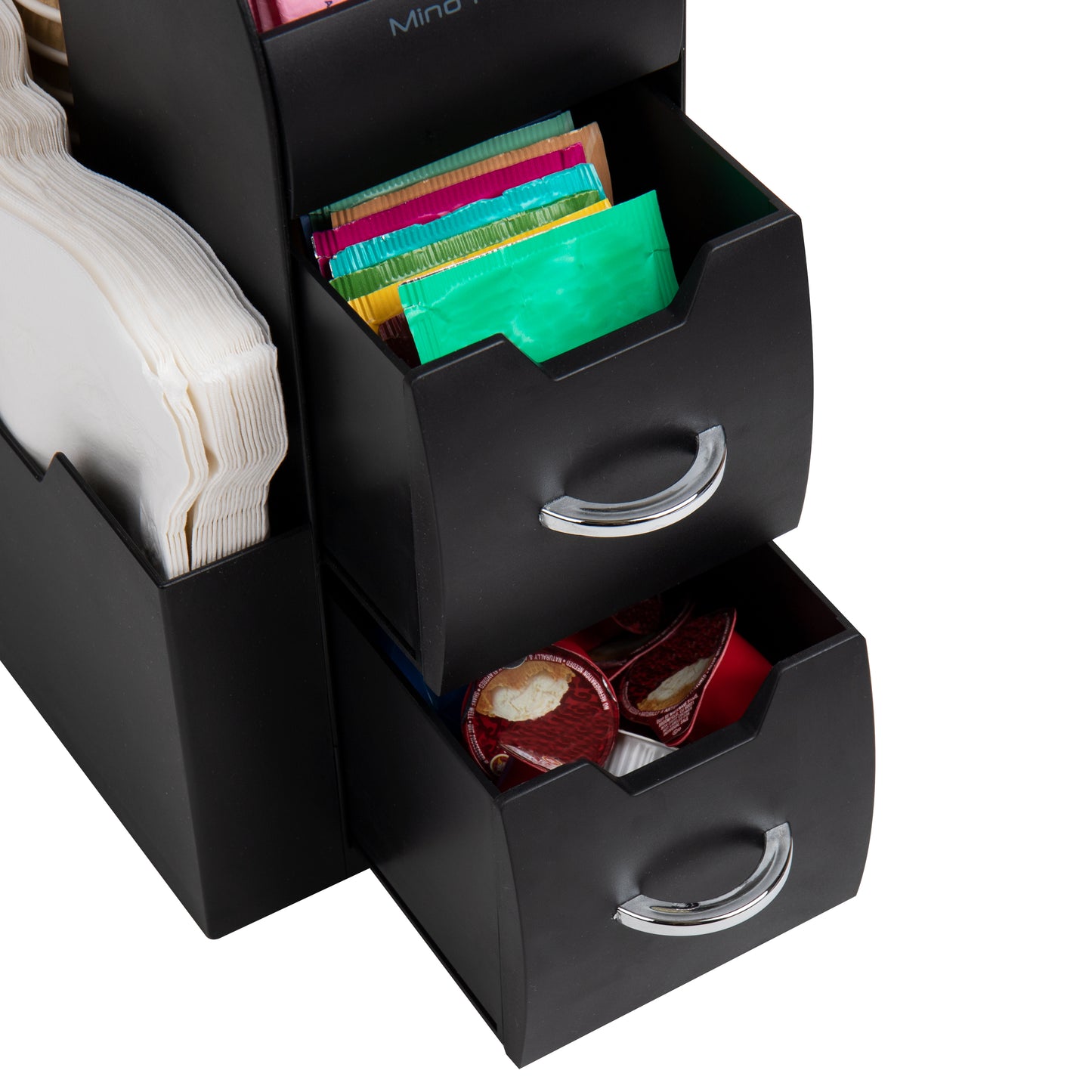Mind Reader Cup and Condiment Station, Countertop Organizer, Coffee Bar, Kitchen, Stirrers, 5.375"L x 12"W x 11.25"H, Black