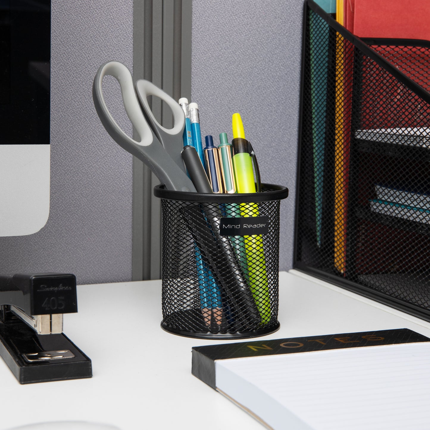 Mind Reader Pen and Accessories Holder, Desktop Organizer, Office, Metal Mesh, 3.5"L x 3.5"W x 3.75"H, Set of 3