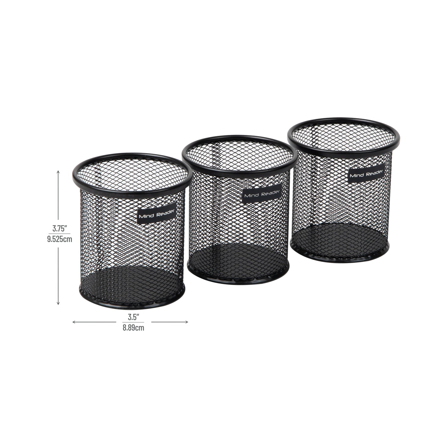 Mind Reader Pen and Accessories Holder, Desktop Organizer, Office, Metal Mesh, 3.5"L x 3.5"W x 3.75"H, Set of 3