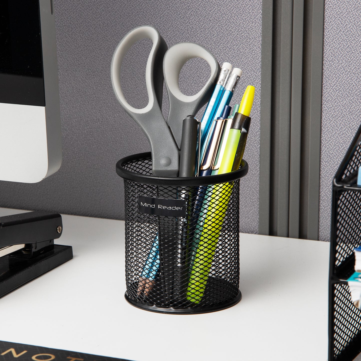 Mind Reader Pen and Accessories Holder, Desktop Organizer, Office, Metal Mesh, 3.5"L x 3.5"W x 3.75"H, Set of 3