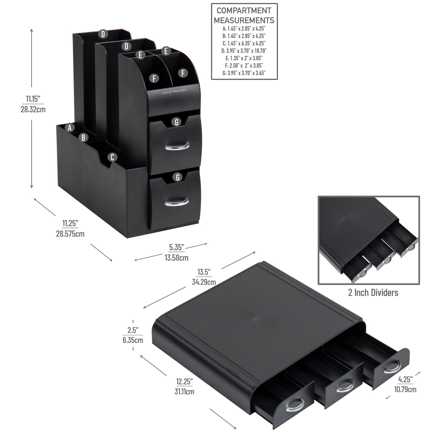 Mind Reader Single Serve Coffee Pod Drawer and Cup Condiment Set, 2 Pcs., 36 Pod Capacity, 5.35"L x 11.25"W x 11.15"H
