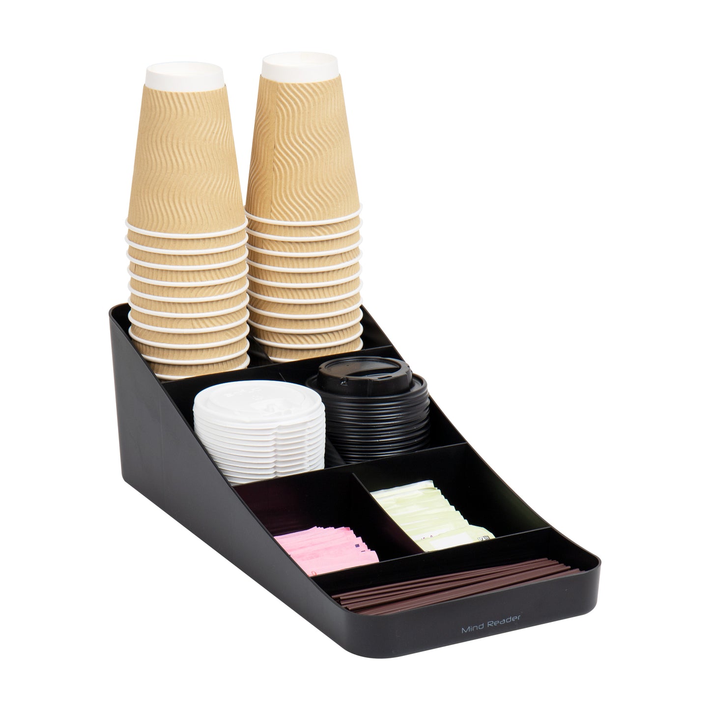 Mind Reader Cup and Condiment Station, Countertop Organizer, Coffee Bar, Kitchen, 7.25"L x 15.5"W x 5.25"H