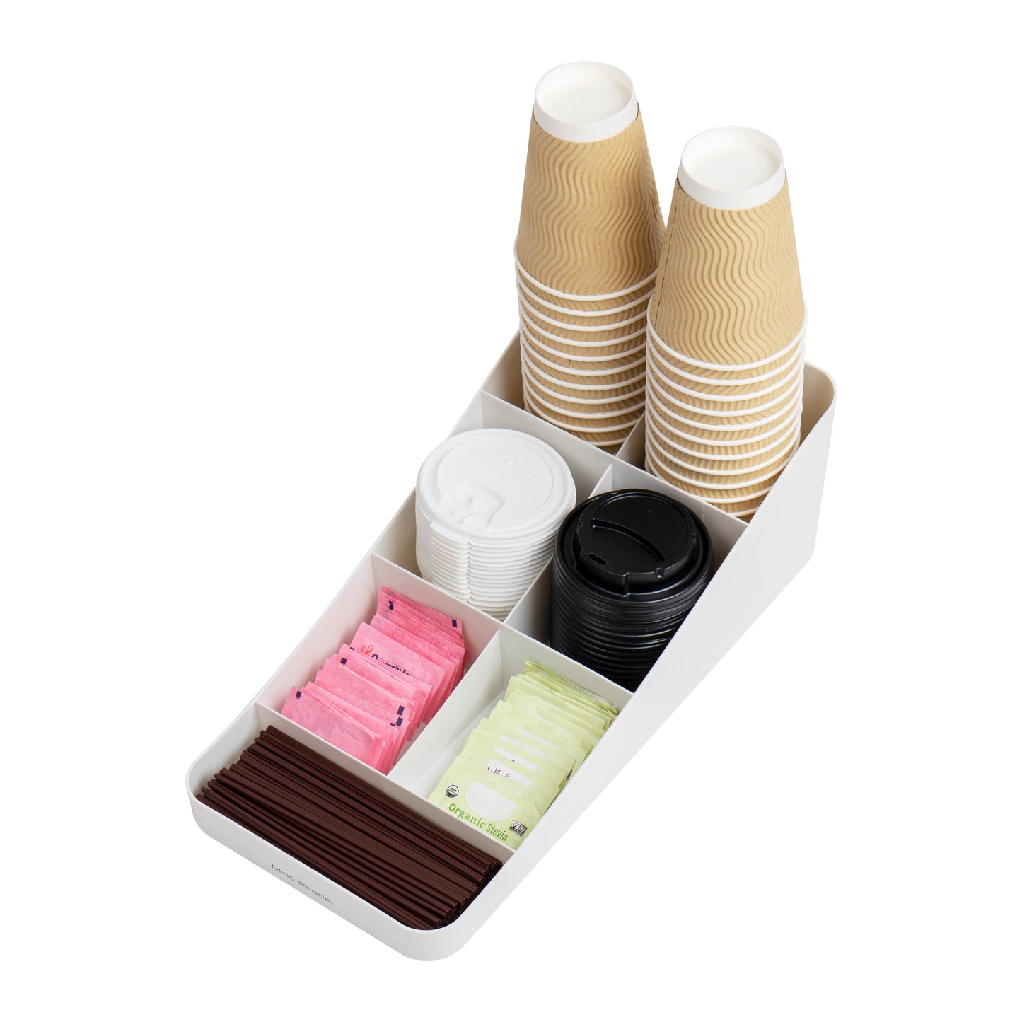 Mind Reader Cup and Condiment Station, Countertop Organizer, Coffee Bar, Kitchen, 7.25"L x 15.5"W x 5.25"H