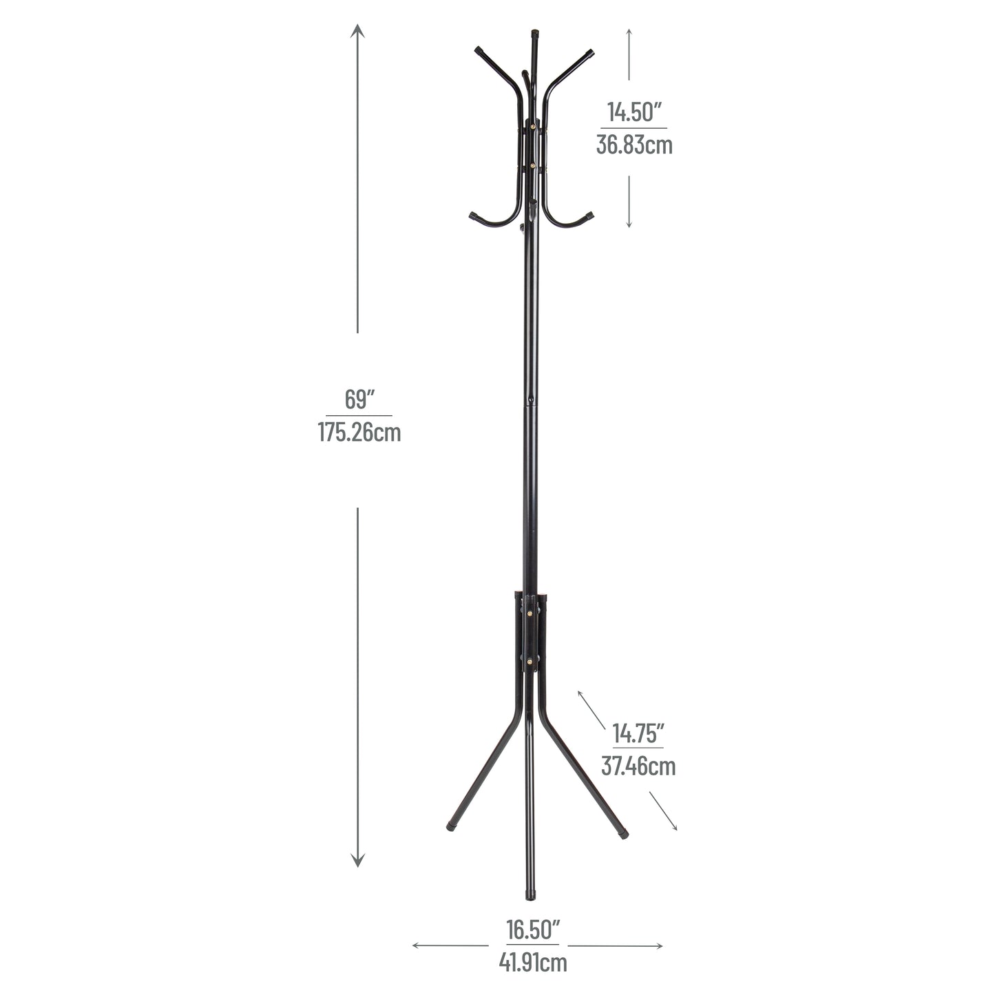 Mind Reader Freestanding Coat Rack, Multi-Hook Organizer for Office or Entryway, Metal