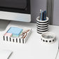 Mind Reader Desktop Organizer Set, Pen Cup, Clip Dish, Memo Tray, Office, Ceramic, 3"L x 3"W x 4"H, 3 Pcs., Black & White