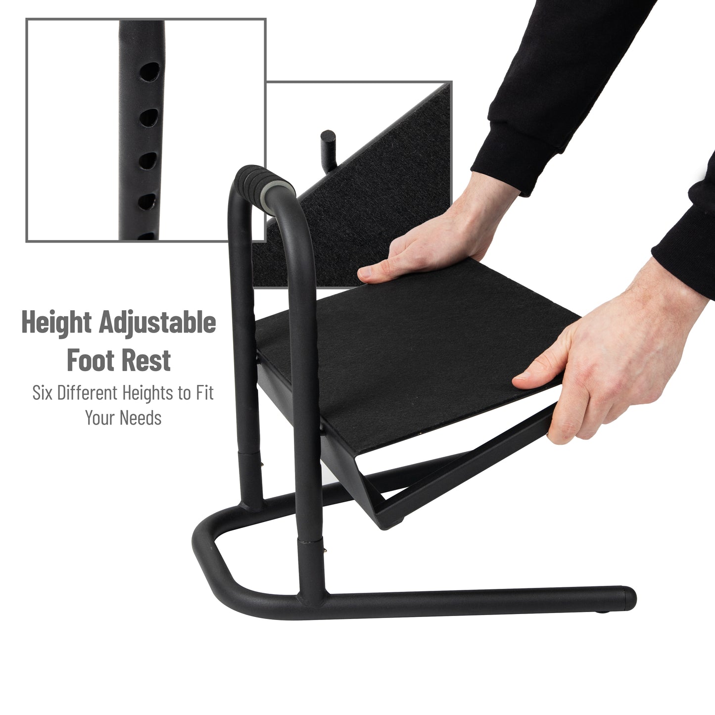 Mind Reader Foot Rest, Under Desk at Work, Ergonomic, Height Adjustable, Office, Metal, 15"L x 14.25"W x 14.5"H, Black