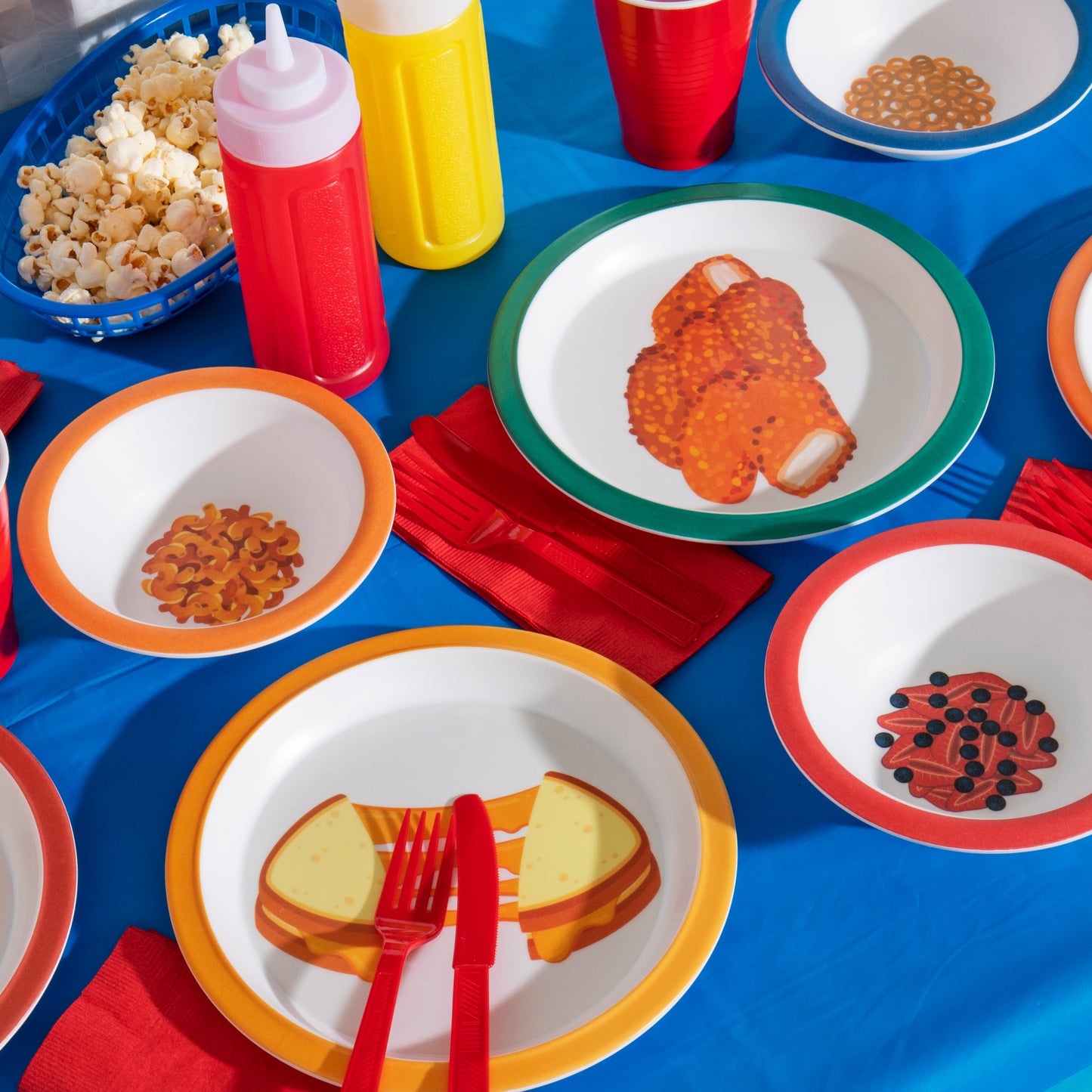 Mind Reader Kids Plate and Bowl Set, Toddler Plates, Cereal and Soup Bowl, Melamine, 8.25"L x 8.25"W 1"H, 8 pcs, Multi-color