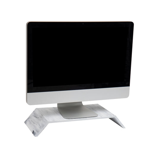 Mind Reader Monitor Stand, Contemporary, Desktop Organizer, Laptop Riser, Office, Resin, 18.25"L x 9"W x 3"H, White