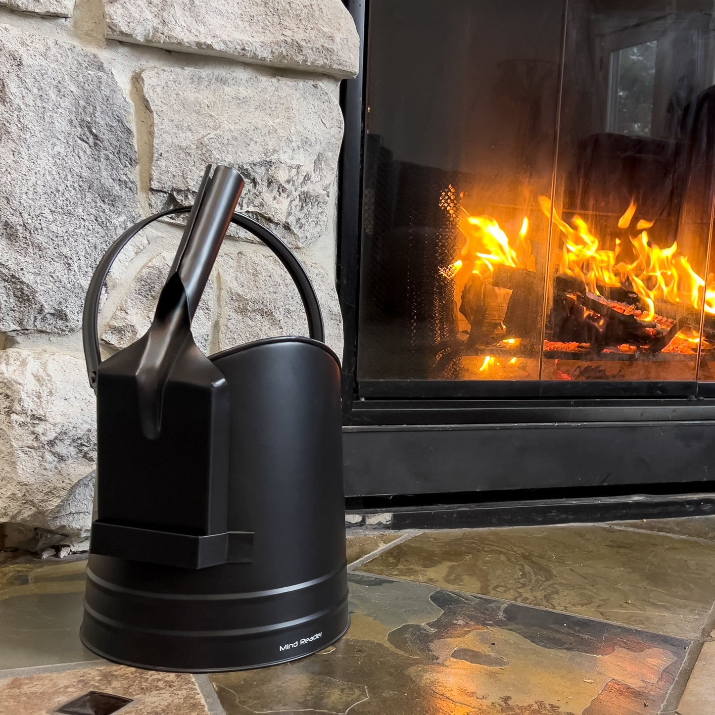 Mind Reader Fireplace Ash Bucket and Shovel, Wood Stove, Fireplace Accessories, Metal, 10"L x 10"W x 11.25"H, 2 pcs, Black