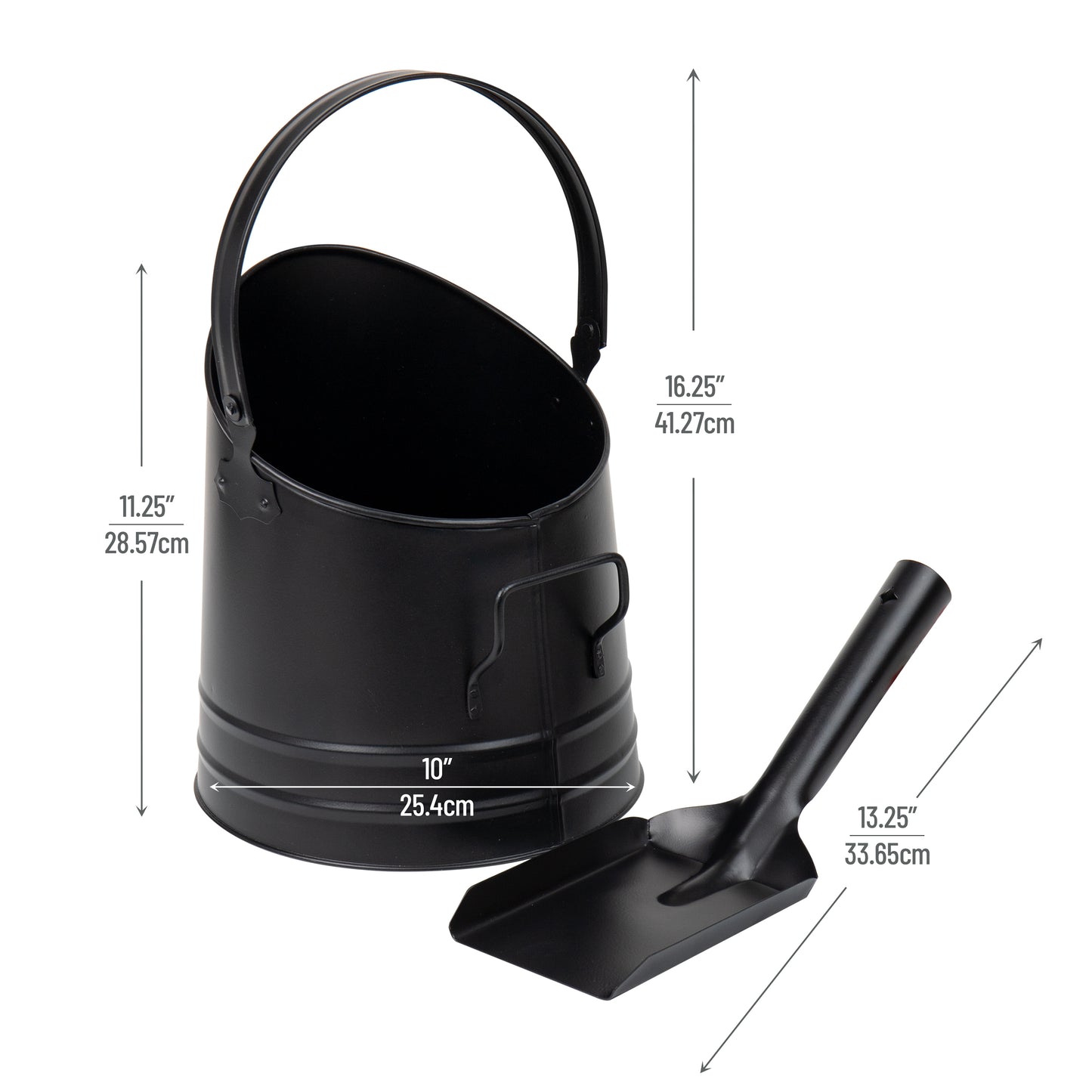 Mind Reader Fireplace Ash Bucket and Shovel, Wood Stove, Fireplace Accessories, Metal, 10"L x 10"W x 11.25"H, 2 pcs, Black