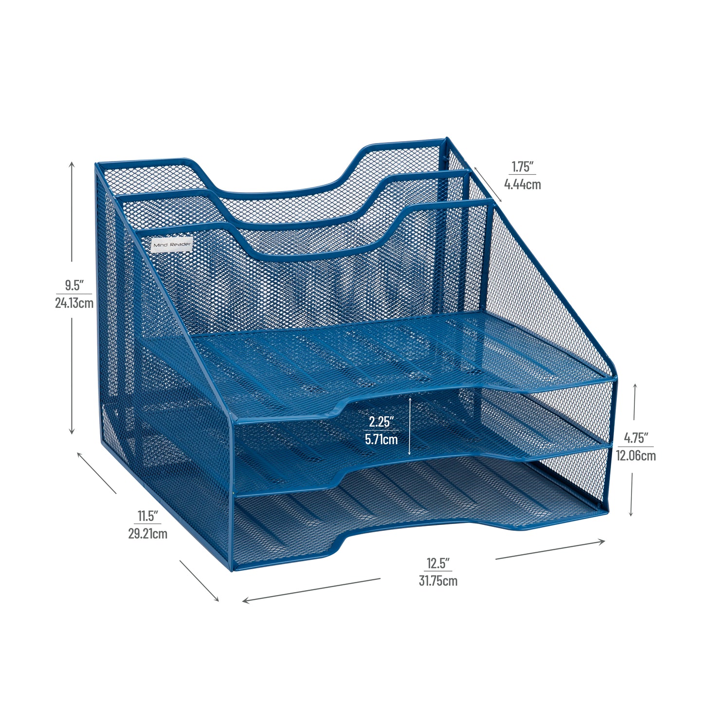 Mind Reader Desktop Organizer, Vertical File Holder, Paper Trays, Office, Metal Mesh, 12.5"L x 11.5"W x 9.5"H