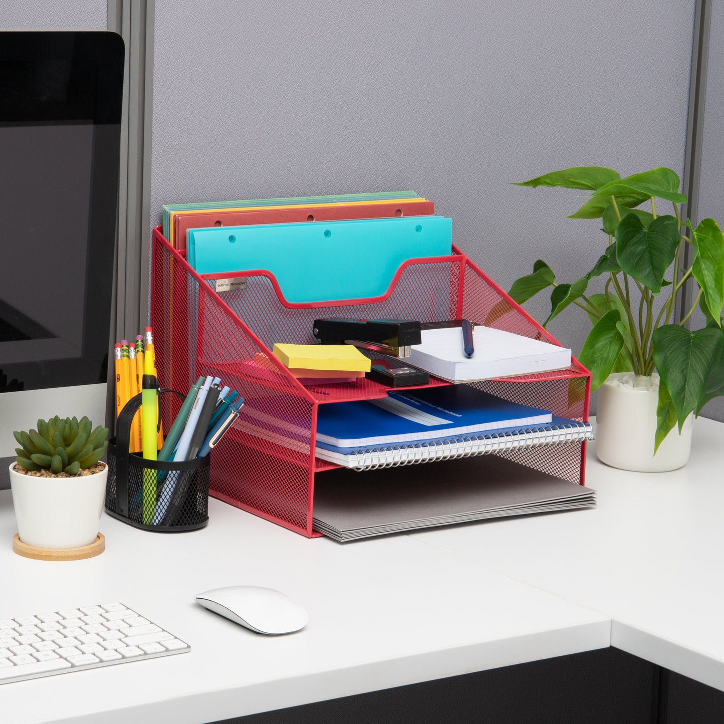 Mind Reader Desktop Organizer, Vertical File Holder, Paper Trays, Office, Metal Mesh, 12.5"L x 11.5"W x 9.5"H