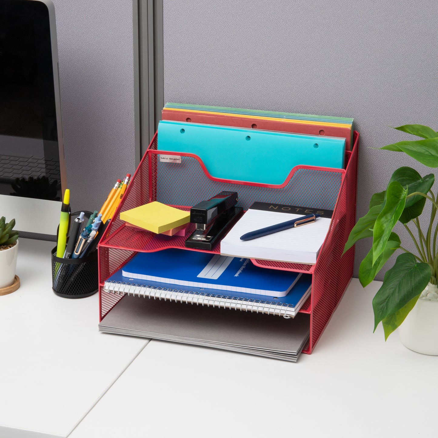Mind Reader Desktop Organizer, Vertical File Holder, Paper Trays, Office, Metal Mesh, 12.5"L x 11.5"W x 9.5"H