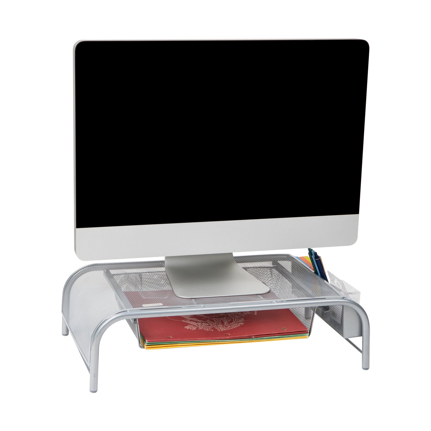 Mind Reader Monitor Stand, Ventilated Laptop Riser, Paper Tray, Storage, Office, Metal Mesh, 20"L x 11.5"W x 5.5"H