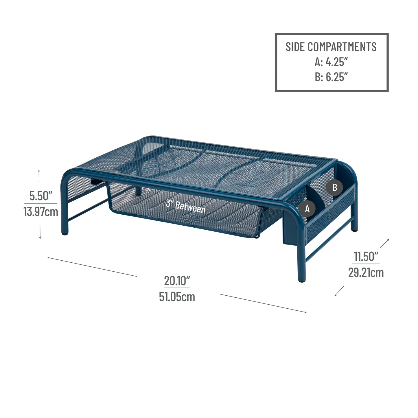 Mind Reader Monitor Stand, Ventilated Laptop Riser, Paper Tray, Storage, Office, Metal Mesh, 20"L x 11.5"W x 5.5"H