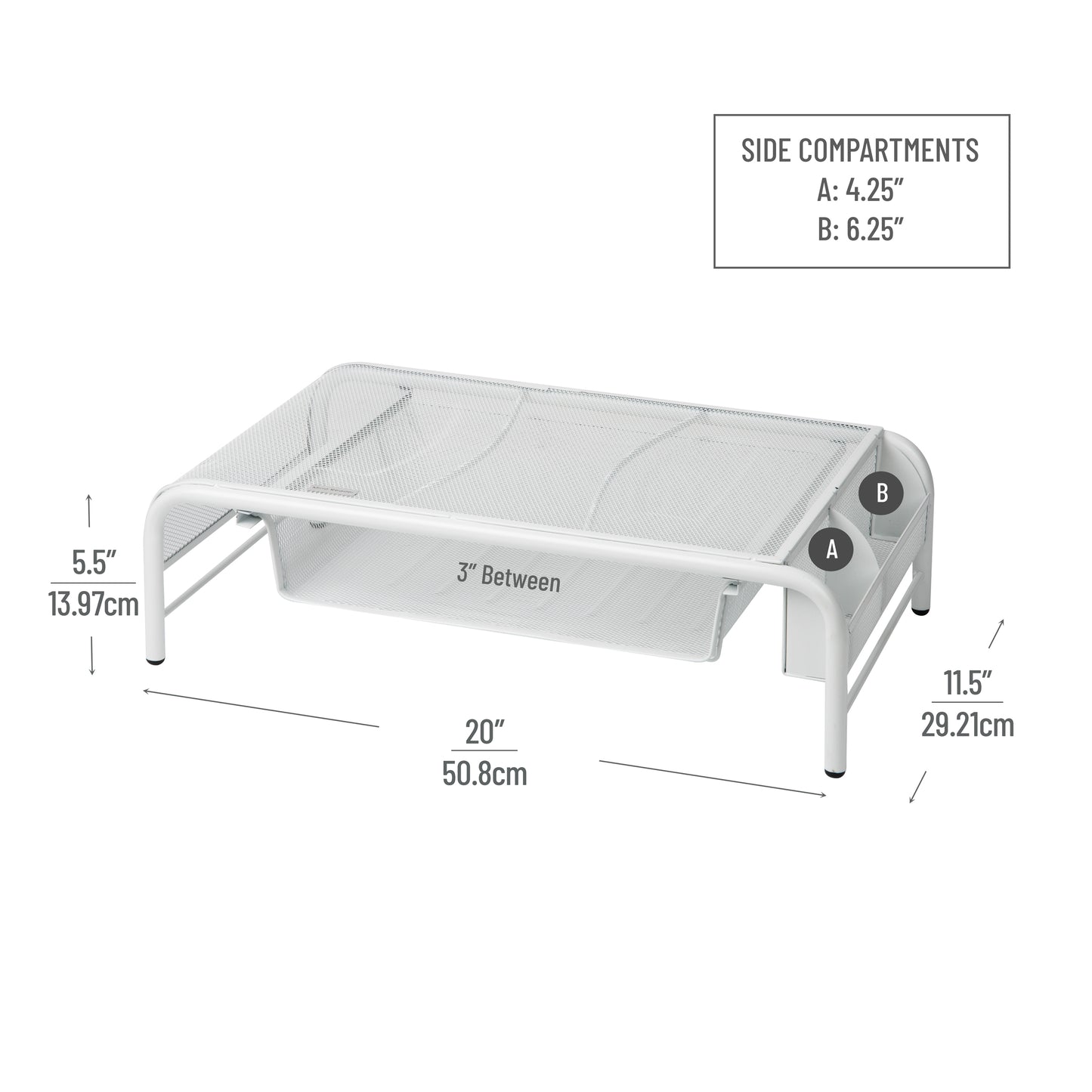 Mind Reader Monitor Stand, Ventilated Laptop Riser, Paper Tray, Storage, Office, Metal Mesh, 20"L x 11.5"W x 5.5"H