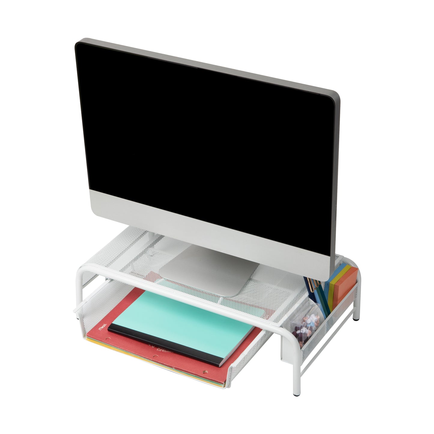 Mind Reader Monitor Stand, Ventilated Laptop Riser, Paper Tray, Storage, Office, Metal Mesh, 20"L x 11.5"W x 5.5"H