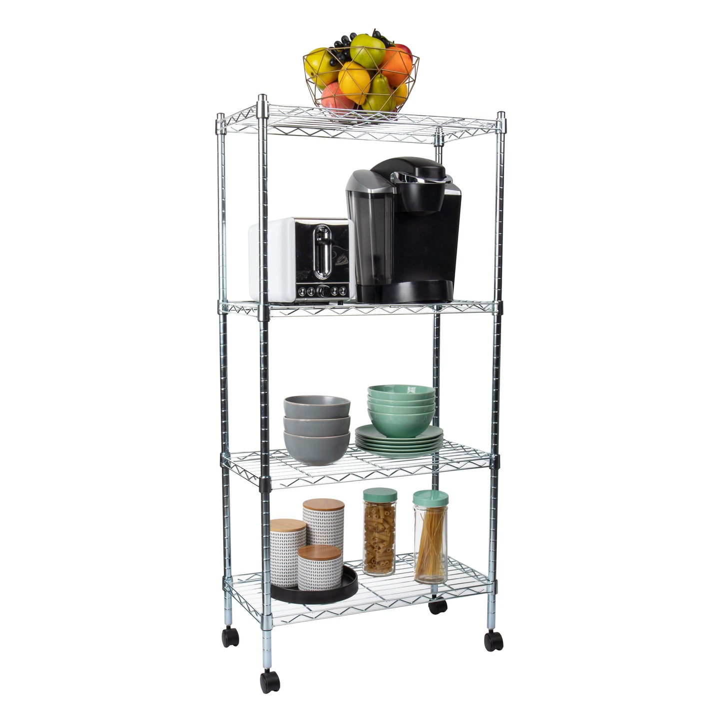 Mind Reader Storage Shelves, Garage Shelving, Storage, Pantry Organization, Wheels, Metal, 23.25"L x 13.5"W x 49.5"H, Silver