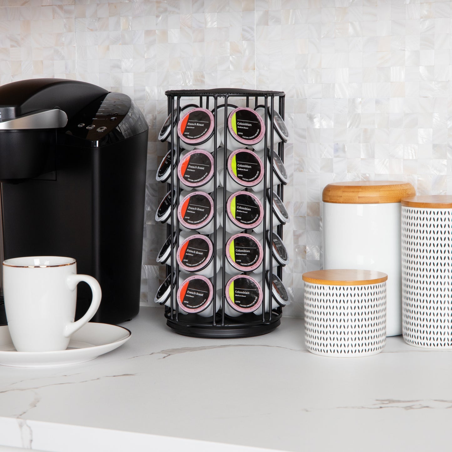 Mind Reader Single Serve Coffee Pod Carousel, 35 Pod Capacity, Lazy Susan, Metal Mesh, 6.15"L x 6.15"W x 12.5"H, Black